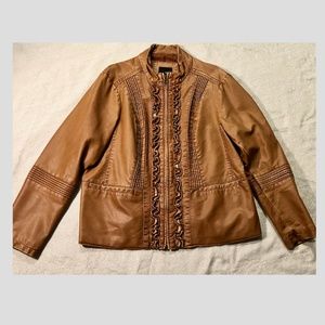 ANA ruffle & pleated faux leather coat